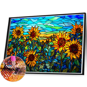 Stained Glass Sunflower Bush 60*40CM (canvas) Full Round Drill Diamond Painting