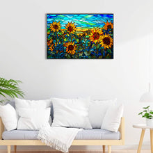 Load image into Gallery viewer, Stained Glass Sunflower Bush 60*40CM (canvas) Full Round Drill Diamond Painting
