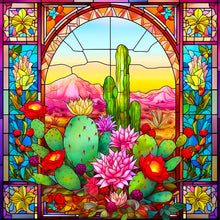 Load image into Gallery viewer, Stained Glass Cactus 40*40CM (canvas) Full Round Drill Diamond Painting
