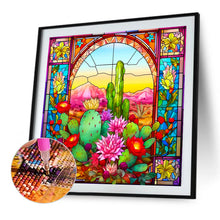 Load image into Gallery viewer, Stained Glass Cactus 40*40CM (canvas) Full Round Drill Diamond Painting
