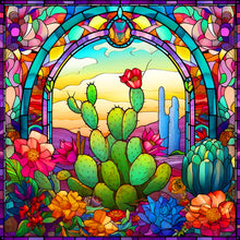 Load image into Gallery viewer, Stained Glass Cactus 40*40CM (canvas) Full Round Drill Diamond Painting
