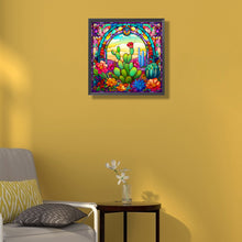 Load image into Gallery viewer, Stained Glass Cactus 40*40CM (canvas) Full Round Drill Diamond Painting
