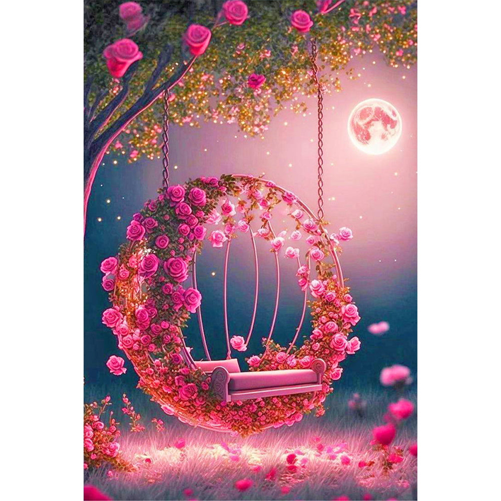 Rose Swing Under The Tree¡¤Powder 40*60CM (canvas) Full Round Drill Diamond Painting