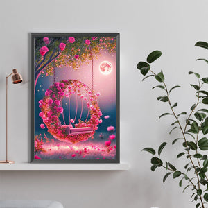 Rose Swing Under The Tree¡¤Powder 40*60CM (canvas) Full Round Drill Diamond Painting