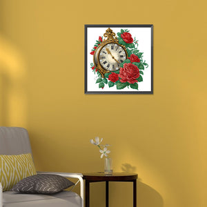 Flowers And Clock 30*30CM (canvas) Partial Special-Shaped Drill Diamond Painting