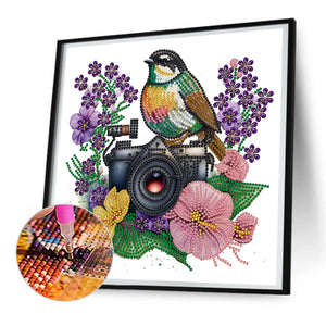 Flowers And Camera 30*30CM (canvas) Partial Special-Shaped Drill Diamond Painting