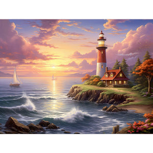 Seaside Lighthouse 40*30CM (canvas) Full Round Drill Diamond Painting