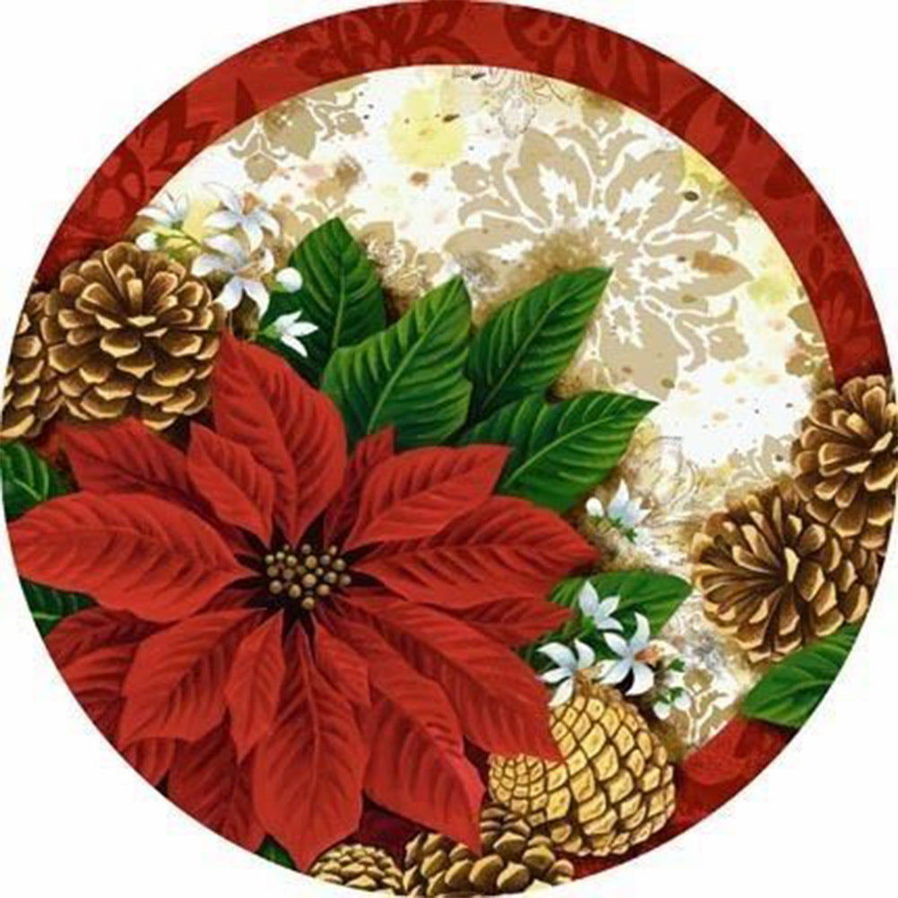 Round Poinsettia 30*30CM (canvas) Full Round Drill Diamond Painting