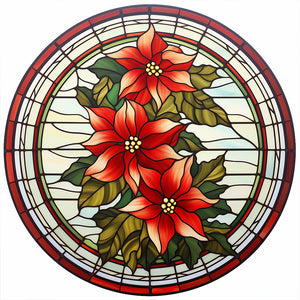 Stained Glass Christmas Red Flower 30*30CM (canvas) Full Round Drill Diamond Painting