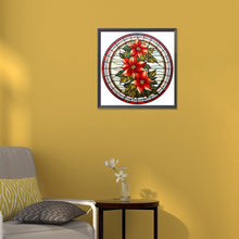 Load image into Gallery viewer, Stained Glass Christmas Red Flower 30*30CM (canvas) Full Round Drill Diamond Painting
