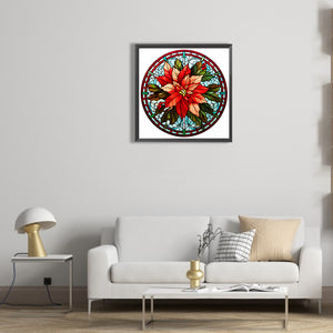 Stained Glass Christmas Red Flower 30*30CM (canvas) Full Round Drill Diamond Painting