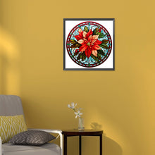 Load image into Gallery viewer, Stained Glass Christmas Red Flower 30*30CM (canvas) Full Round Drill Diamond Painting
