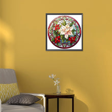 Load image into Gallery viewer, Stained Glass Christmas Red Flower 30*30CM (canvas) Full Round Drill Diamond Painting
