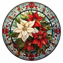 Load image into Gallery viewer, Stained Glass Christmas Red Flower 30*30CM (canvas) Full Round Drill Diamond Painting
