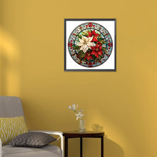 Load image into Gallery viewer, Stained Glass Christmas Red Flower 30*30CM (canvas) Full Round Drill Diamond Painting
