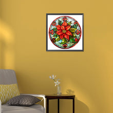 Load image into Gallery viewer, Stained Glass Christmas Red Flower 30*30CM (canvas) Full Round Drill Diamond Painting
