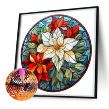 Load image into Gallery viewer, Stained Glass Christmas Red Flower 30*30CM (canvas) Full Round Drill Diamond Painting
