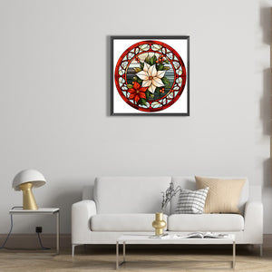 Stained Glass Christmas Red Flower 30*30CM (canvas) Full Round Drill Diamond Painting