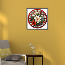 Load image into Gallery viewer, Stained Glass Christmas Red Flower 30*30CM (canvas) Full Round Drill Diamond Painting
