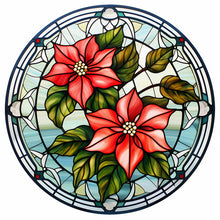 Load image into Gallery viewer, Stained Glass Christmas Red Flower 30*30CM (canvas) Full Round Drill Diamond Painting
