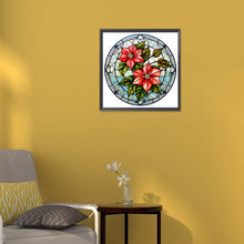 Load image into Gallery viewer, Stained Glass Christmas Red Flower 30*30CM (canvas) Full Round Drill Diamond Painting
