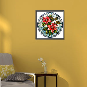 Stained Glass Christmas Red Flower 30*30CM (canvas) Full Round Drill Diamond Painting