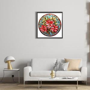 Stained Glass Christmas Red Flower 30*30CM (canvas) Full Round Drill Diamond Painting