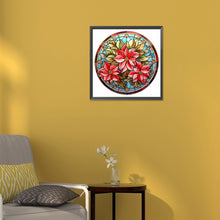 Load image into Gallery viewer, Stained Glass Christmas Red Flower 30*30CM (canvas) Full Round Drill Diamond Painting
