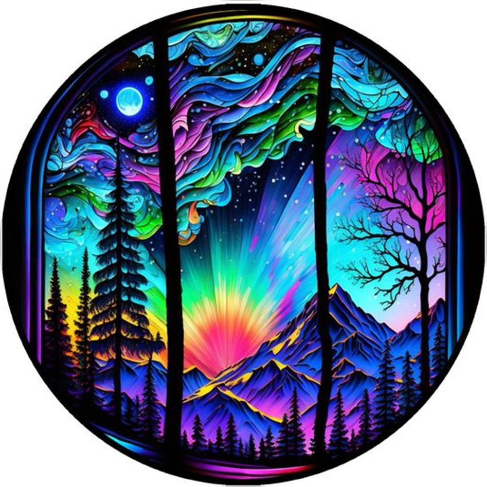 Round Card Aurora Night Scene 30*30CM (canvas) Full Round Drill Diamond Painting