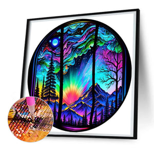 Round Card Aurora Night Scene 30*30CM (canvas) Full Round Drill Diamond Painting