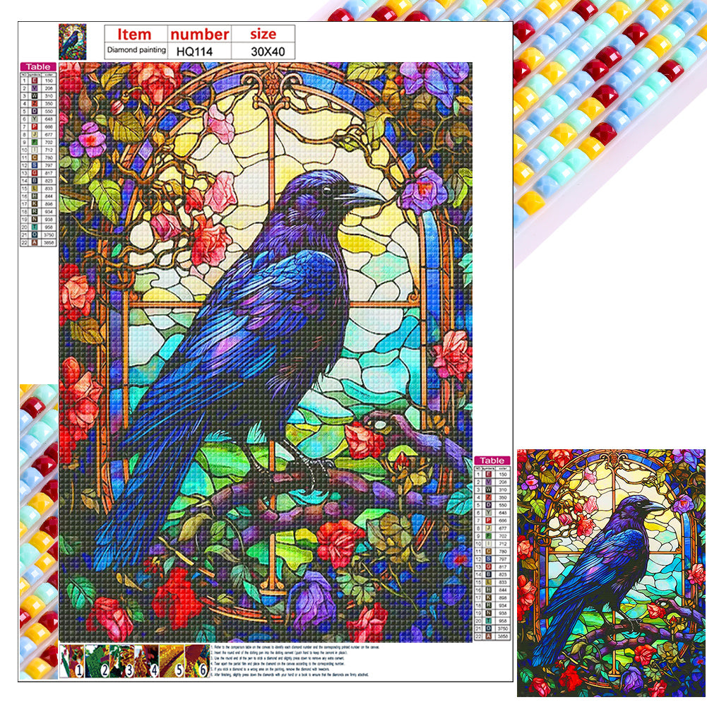 Stained Glass Crow 30*40CM (canvas) Full Square Drill Diamond Painting