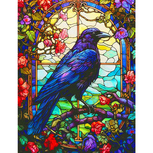 Stained Glass Crow 30*40CM (canvas) Full Square Drill Diamond Painting