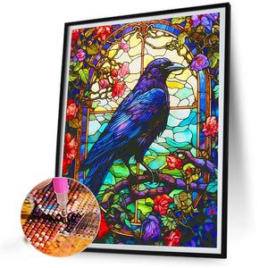 Stained Glass Crow 30*40CM (canvas) Full Square Drill Diamond Painting