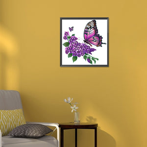 Flowers And Butterflies 30*30CM (canvas) Partial Special-Shaped Drill Diamond Painting