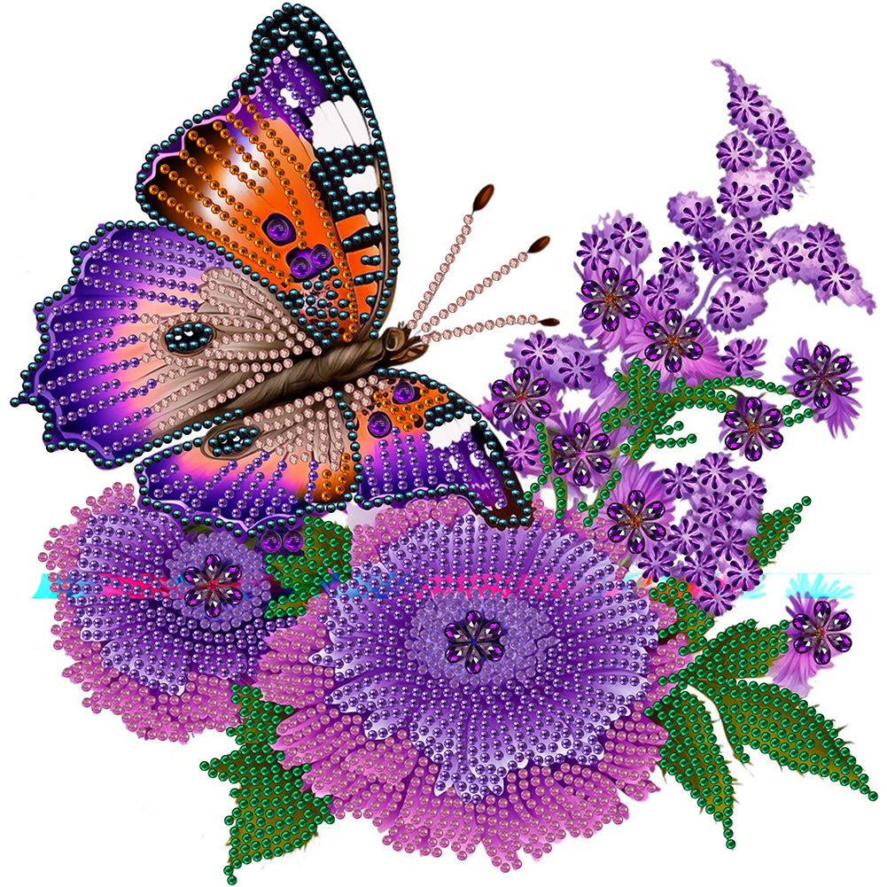 Flowers And Butterflies 30*30CM (canvas) Partial Special-Shaped Drill Diamond Painting