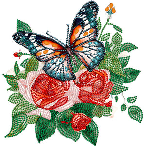 Flowers And Butterflies 30*30CM (canvas) Partial Special-Shaped Drill Diamond Painting