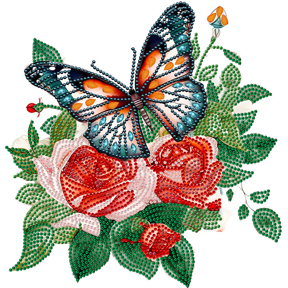 Flowers And Butterflies 30*30CM (canvas) Partial Special-Shaped Drill Diamond Painting