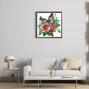 Flowers And Butterflies 30*30CM (canvas) Partial Special-Shaped Drill Diamond Painting