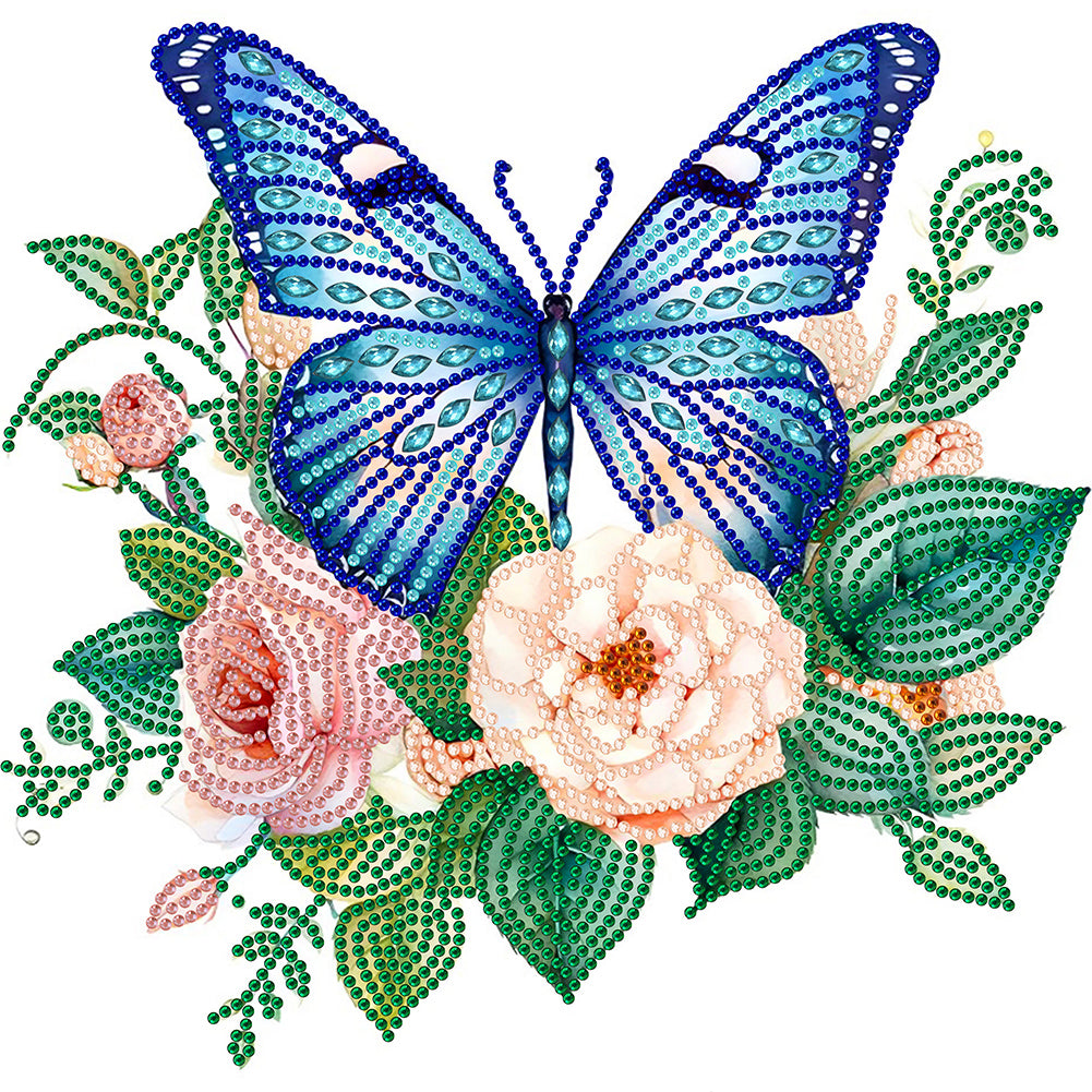 Flowers And Butterflies 30*30CM (canvas) Partial Special-Shaped Drill Diamond Painting