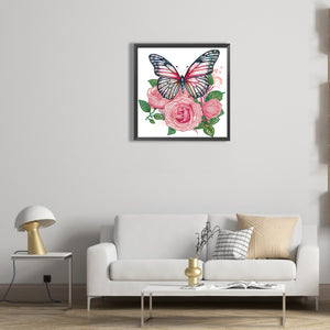 Flowers And Butterflies 30*30CM (canvas) Partial Special-Shaped Drill Diamond Painting