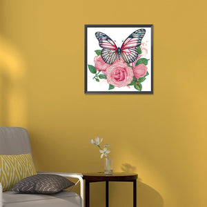 Flowers And Butterflies 30*30CM (canvas) Partial Special-Shaped Drill Diamond Painting