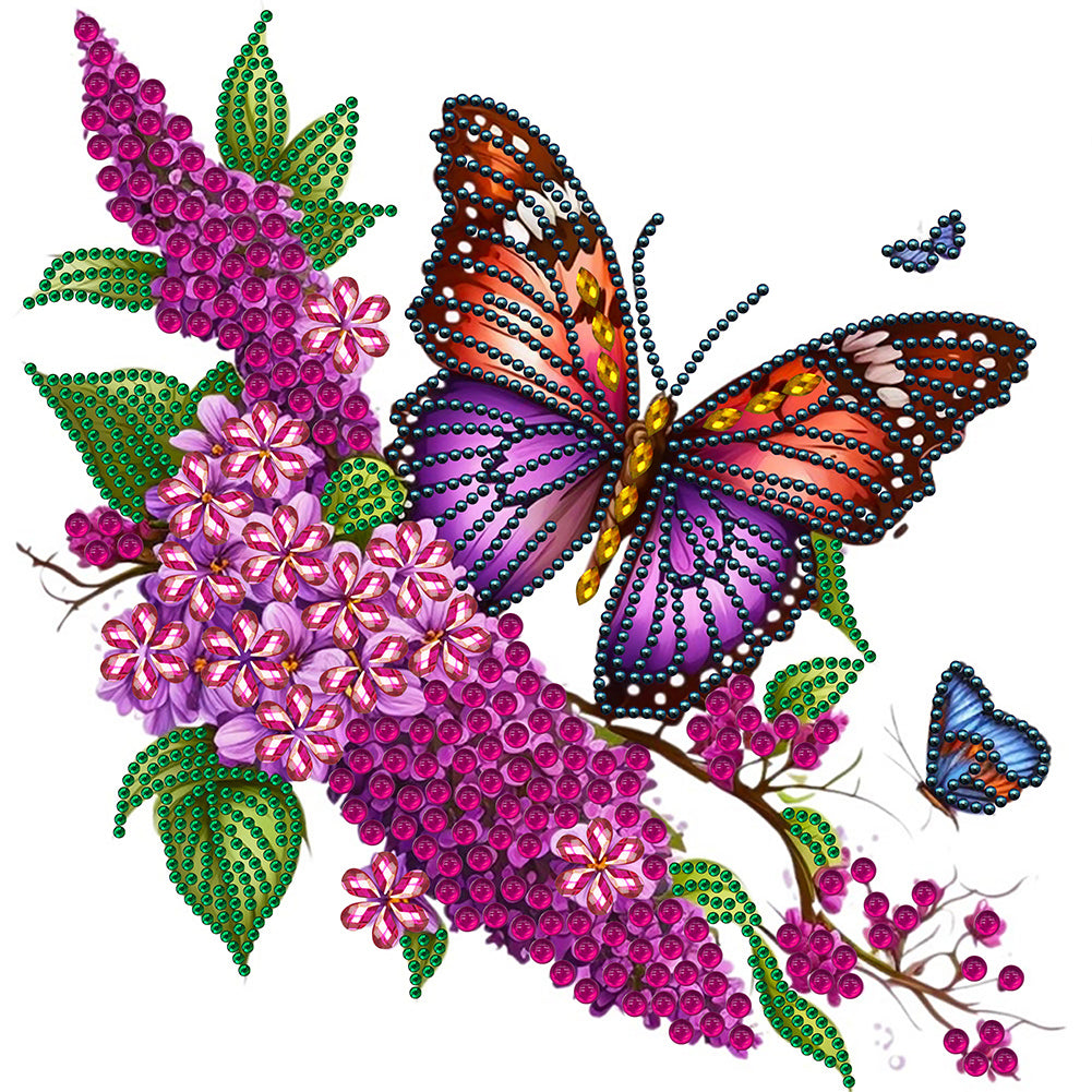 Flowers And Butterflies 30*30CM (canvas) Partial Special-Shaped Drill Diamond Painting