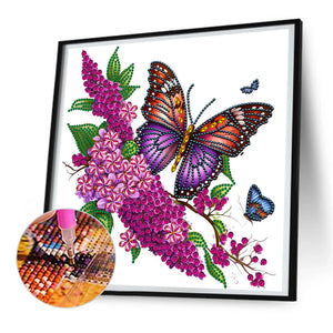 Flowers And Butterflies 30*30CM (canvas) Partial Special-Shaped Drill Diamond Painting