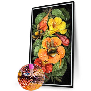 Flower And Bee 30*55CM (canvas) Full Round AB Drill Diamond Painting