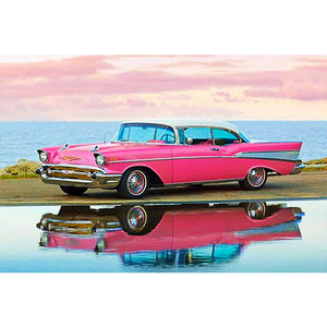 Pink Sports Car 30*20CM (canvas) Full Square Drill Diamond Painting