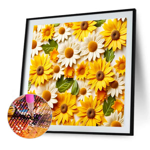 Embossed Sunflower Daisy 40*40CM (canvas) Full Round Drill Diamond Painting