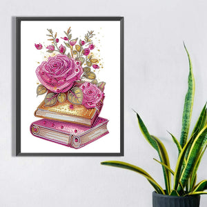 Flowers And Two Books 30*40CM (canvas) Partial Special-Shaped Drill Diamond Painting