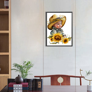 Sunflower Cowboy Kids 30*40CM (canvas) Full Round Drill Diamond Painting