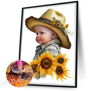 Sunflower Cowboy Kids 30*40CM (canvas) Full Round Drill Diamond Painting