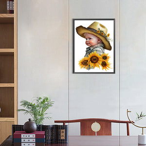 Sunflower Cowboy Kids 30*40CM (canvas) Full Round Drill Diamond Painting